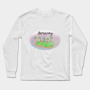 Boracay watercolor Island travel, beach, sea and palm trees. Holidays and rest, summer and relaxation Long Sleeve T-Shirt